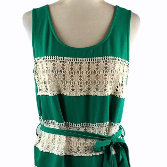 C. Luce Green Crochet Lace Panel Belted Dress - Picture 2 of 8